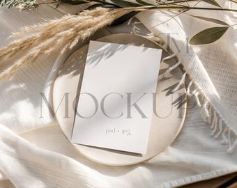 Boho Card Mockup, 5x7 Wedding Card Mockup, Neutral Stationery Mockup, Minimalist Invitation Mockup, Empty White Birthday Invite Mockup