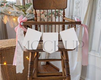 One Highchair Banner Mockup – Neutral First Birthday Display (Photopea and Photoshop)