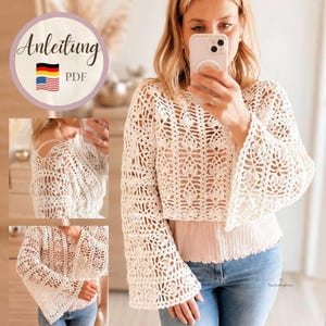 Boho-Shirt mit Trompetenärmeln – Häkelanleitung PDF
