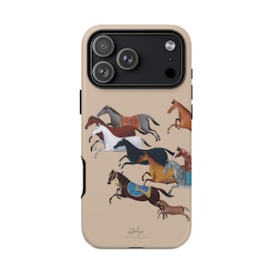 Lyxigt mobilskal med hästmotiv, beige, vintage-hästillustration, neutralt cowgirl-estetiskt iPhoneskal för kvinnor, ridning, ryttare