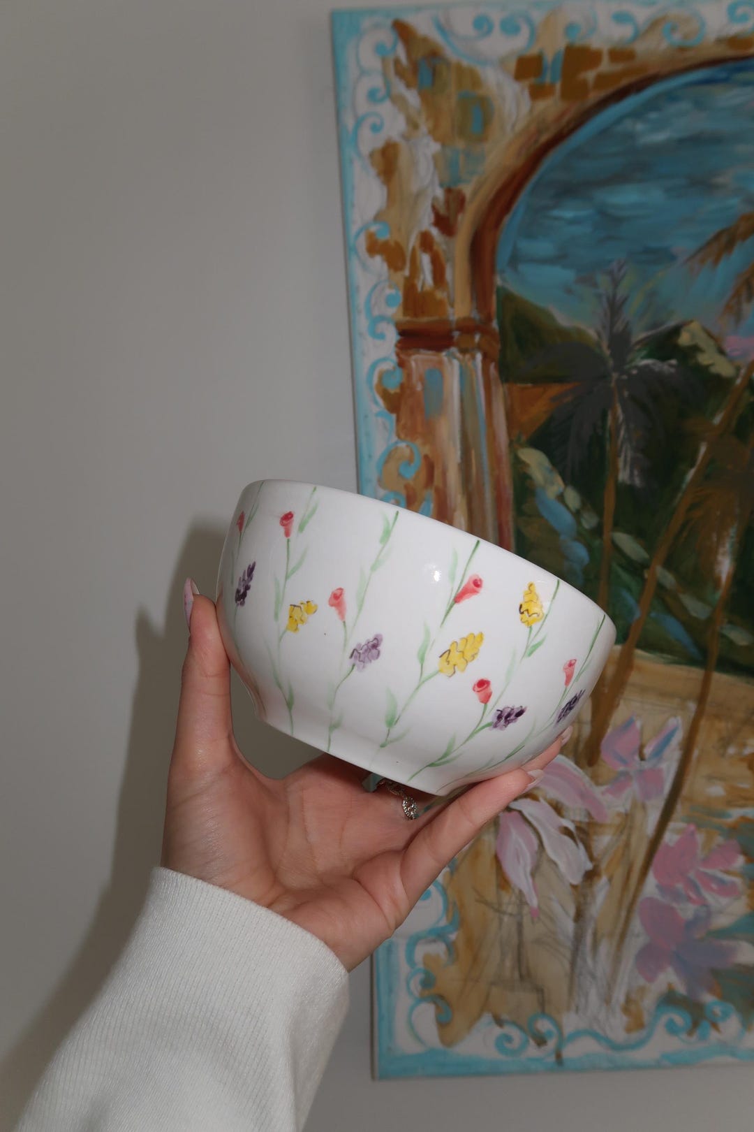 Hand Painted Handmade Wildflower Ceramic Bowl – Botanical Pottery Dish ...