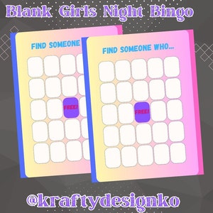 Girls Night Blank Bingo Card: Bachelorette Party Game (Digital Download)