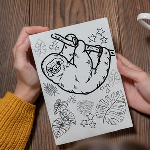 Pagina da colorare di bradipo, pagina stampabile con download immediato di bradipo, divertimento creativo in famiglia, foglio da colorare per l'istruzione parentale, attività carina in classe