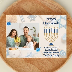 Festliche Familienfoto Hannukah Karte, Menorah Grußkarte, unvergessliche Urlaubs Familienfotos, Weihnachtskarte für Familie und Freunde