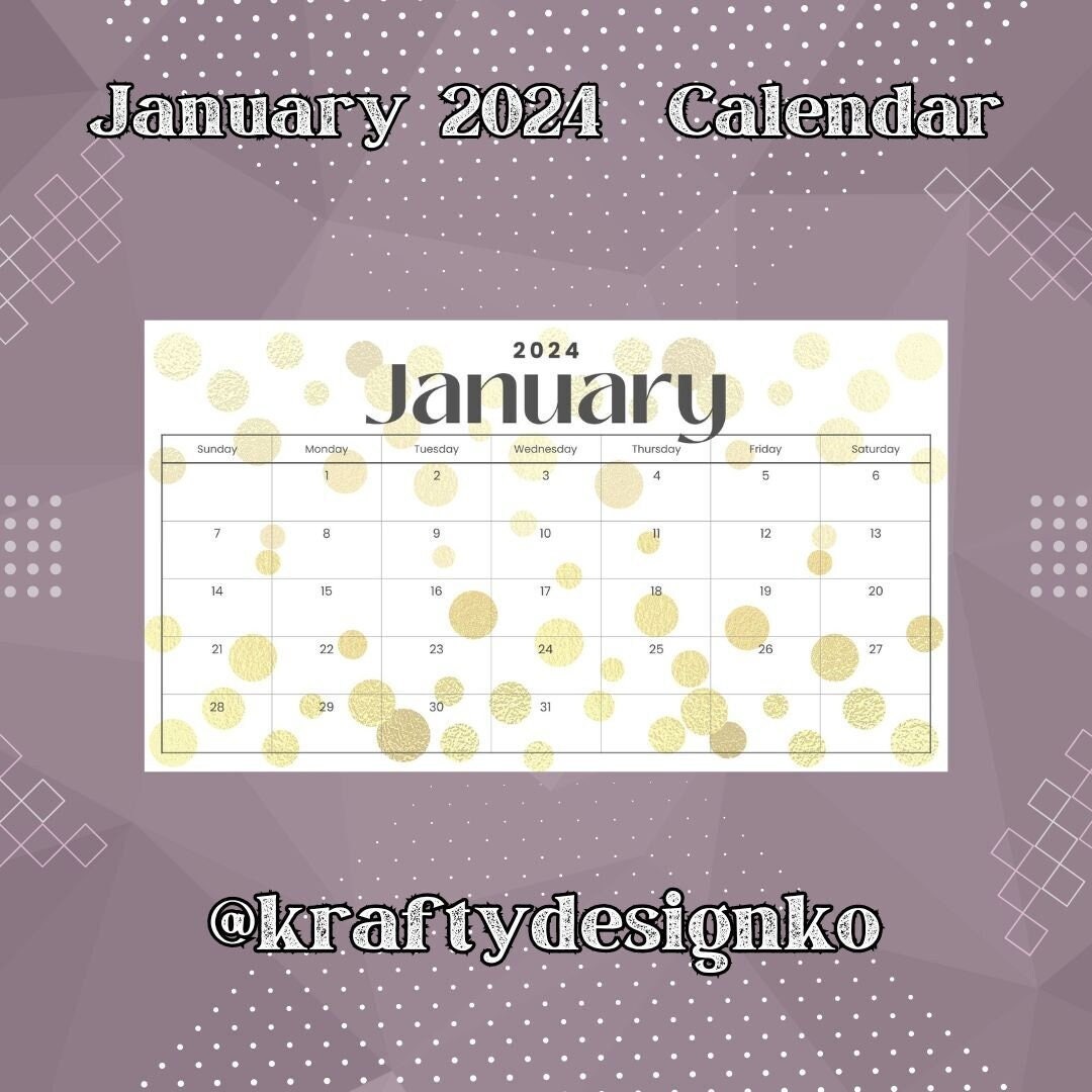 January 2024 Calendar Page, New Year New Me Monthly Planner, Decorative