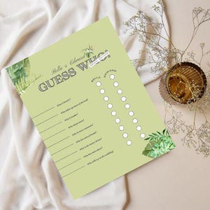 Tropical bridal shower guess who trivia game, Printable instant download game sheets, Themed bridal shower party game, Bride and groom games