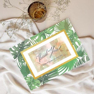 Cartes de remerciement tropicales personnalisées, cartes imprimables plantes Monstera, cartes de remerciement personnalisées, jolis accents d'événement, marque-places décoratifs