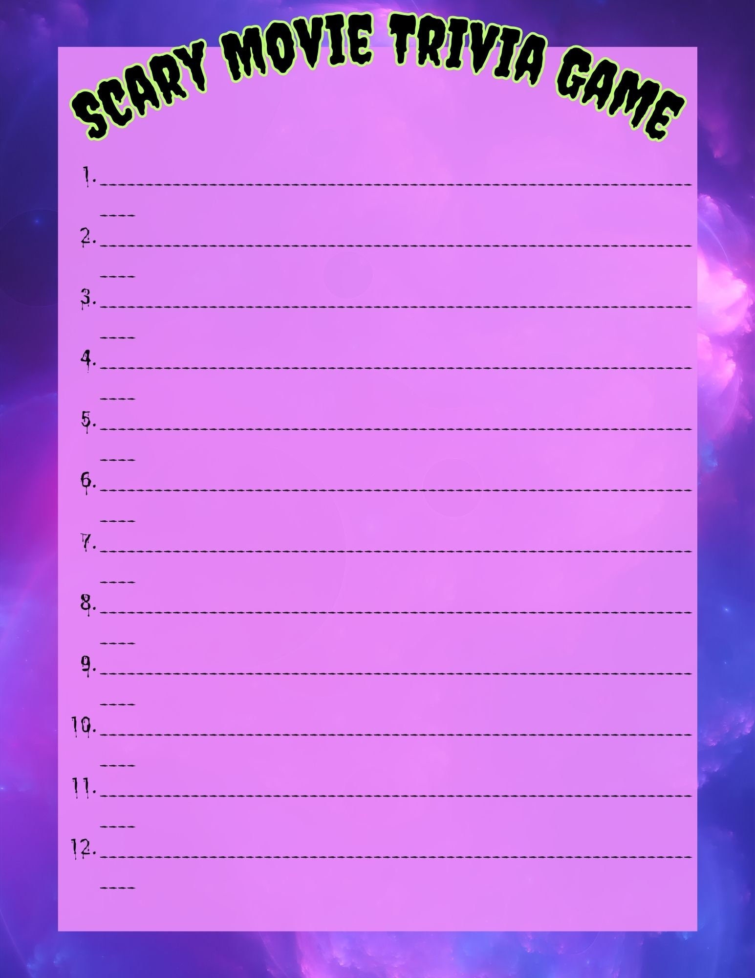 Scary Movie Trivia Instant Download, Themed Party Games, Friends Night ...
