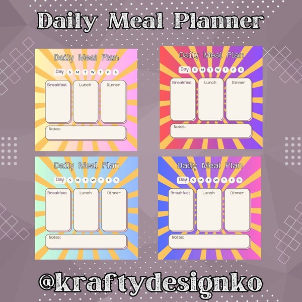 Custom retro daily meal planner, Food planner pages, Decorative daily pages, Decorative to do list, Glam organization, New Year New Me