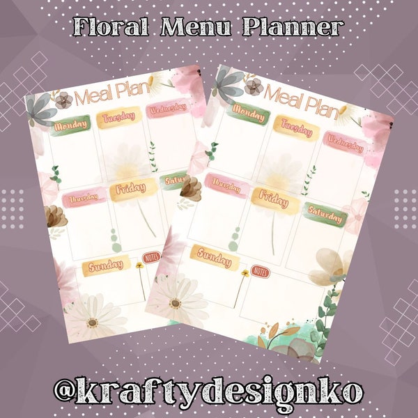 Floral meal planner pages, Food journal pages, Decorative daily pages, Watercolor to do list, Glam organization, New Year New Me
