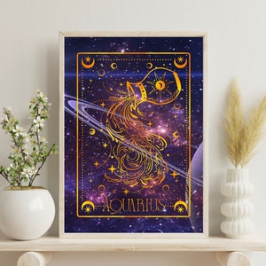 Aquarius Zodiac Art Print: Celestial Home Decor (Digital Download)