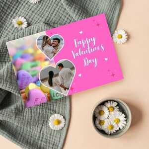 Personalisierte Konversations-Herzkarte zum Valentinstag, Bunte Foto-Collage-Postkarte, Romantische Karte für Familie & Freunde, Personalisierte Karte