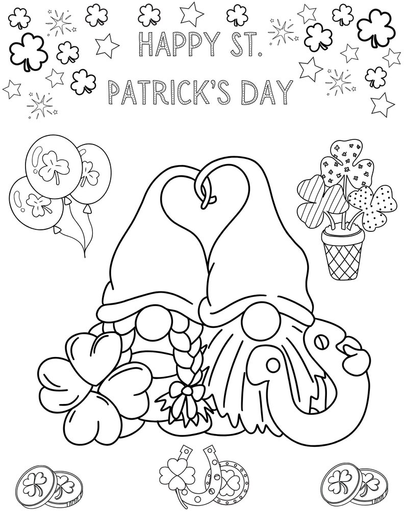 St. Patrick's Day Coloring Page, Gnome Instant Download Printable Page, Creative Family Fun ...