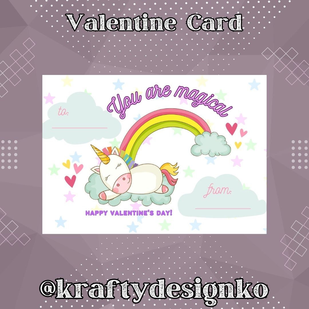 Unicorn Printable Valentine Card, You Are Magical Card, Instant ...