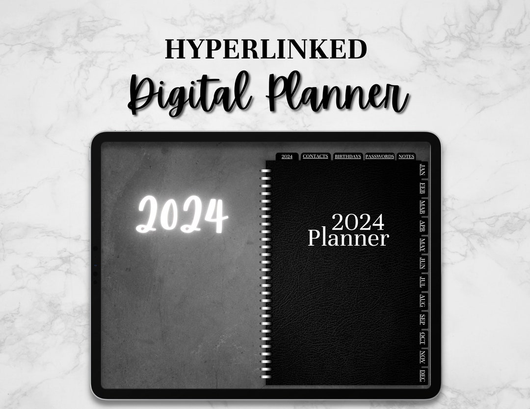 Digital Planner 2024. Dark Mode. Goodnotes Planner, iPad Planner, Daily