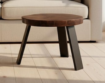 Table basse ronde en bois massif, table basse en bois de bouleau