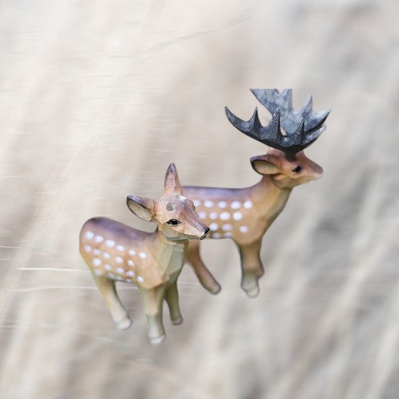 Hand Carved Wooden Deer Figurines Hand Crafted Painted Wooden Animal ...