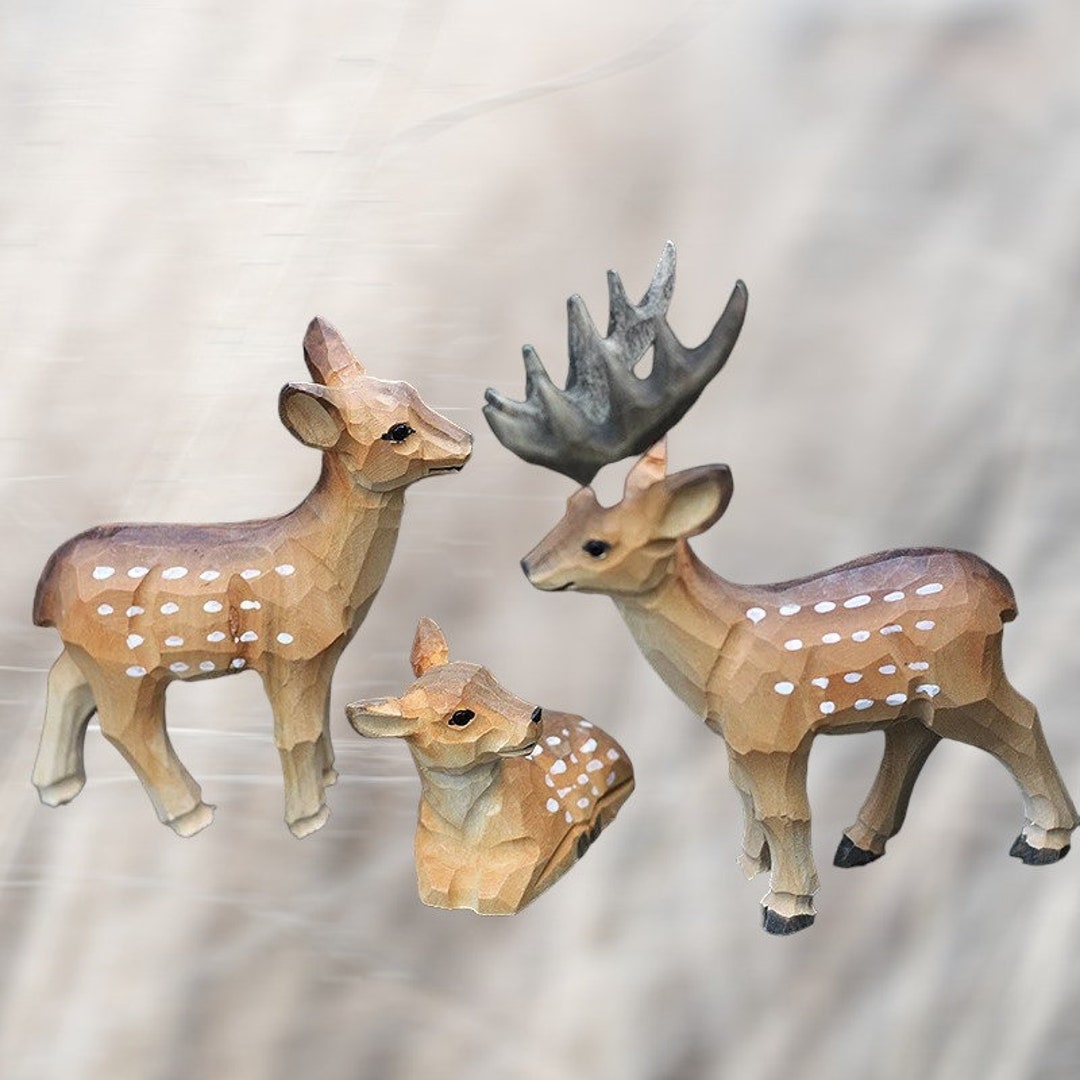 Hand Carved Wooden Deer Figurines Hand Crafted Painted Wooden Animal