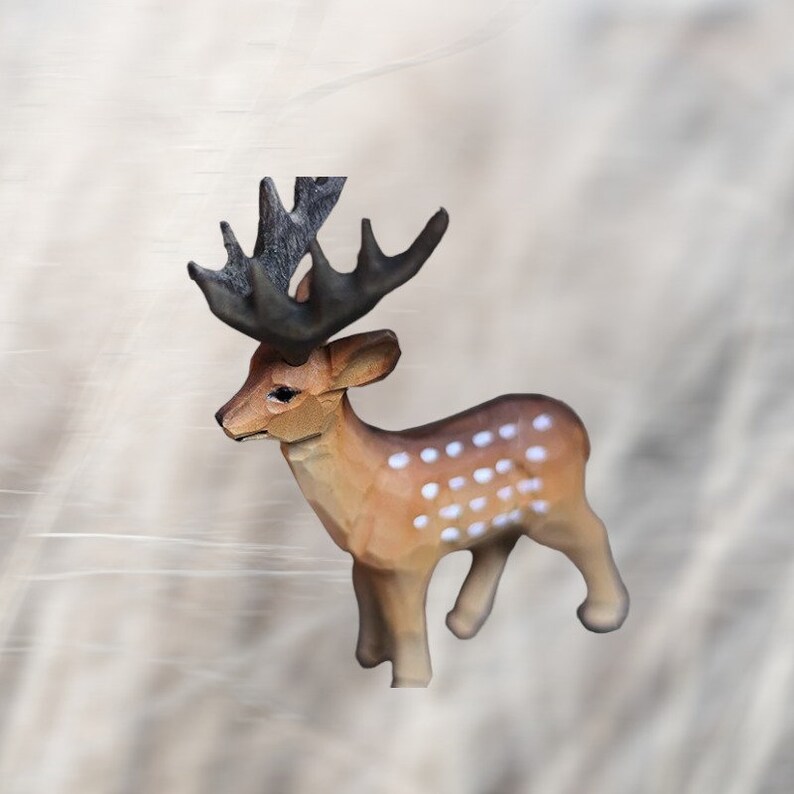 Hand Carved Wooden Deer Figurines Hand Crafted Painted Wooden Animal