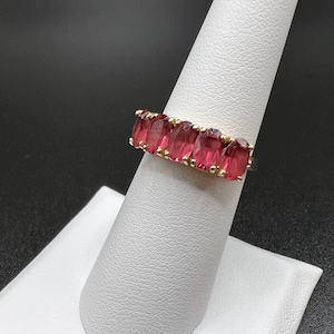 January birthstone! Vintage 5-Stone Rhodolite Garnet Ring in 14k Yellow Gold sz 6.75 wt 3.4g Cocktail Ring- Estate Jewelry