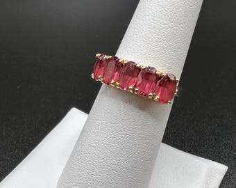 January birthstone! Vintage 5-Stone Rhodolite Garnet Ring in 14k Yellow Gold sz 6.75 wt 3.4g Cocktail Ring- Estate Jewelry