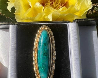 Extravagant Vintage Chrysocolla Estate Statement Ring in 14k Solid Gold sz 5 3/4 wt 15.15g Turquoise Colored Ring