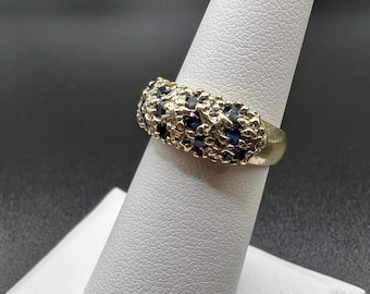 Vintage Estate Sapphire Cluster Ring in 14k Yellow Gold sz 5.75 wt 4.32 ‘FJ’ stamped cocktail statement ring