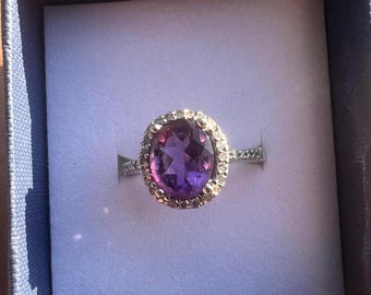 Regal Amethyst Ring in 14k White Gold with Diamond Halo sz 7.5 wt 5 grams Free shipping! Estate find! Visit our store for more estate finds!