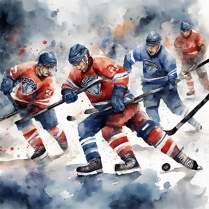Clipart de sports d'hiver à l'aquarelle | Illustrations de snowboard, hockey sur glace, curling, patinage, curling | Téléchargement instantané pour les publicités, 300 ppp