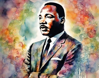 Sztuka akwarelowa MLK Jr., historia Afroamerykanów w formacie PNG, projekt sublimacji (pobranie cyfrowe)