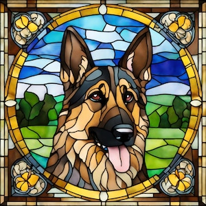 German Shepherd Stained Glass PNG German Shepherd Stained Glass design for tumbler sublimation,German Shepherd Dog Stained Glass Bundle PNG