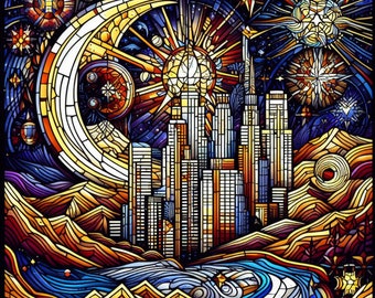 Stained Glass City Galaxy Clipart Bundle | PNG Files for Ornaments, Cards, Gift Tags, Mugs and Tshirts