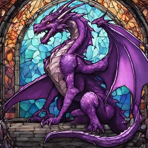 Dragon Stained Glass Sublimation Designs, Stained Glass Pattern, Stained Glass PNG, Faux Stained Glass, Stain Glass Paper, Digital Papers