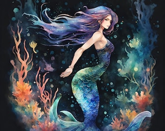 8 Cute Mermaids Clipart Bundle - Fantasy Art, Transparent Background, Digital Download PNG, Commercial Use, Nursery Decor