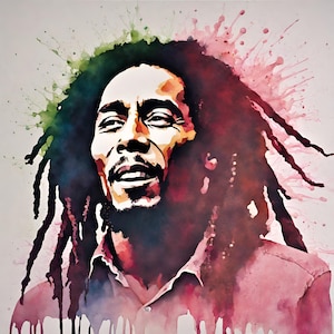 Aquarelle Bob Marley Sublimation PNG, Bob Marley Digital Clipart, Bob Marley Printable Wall art, Téléchargement numérique