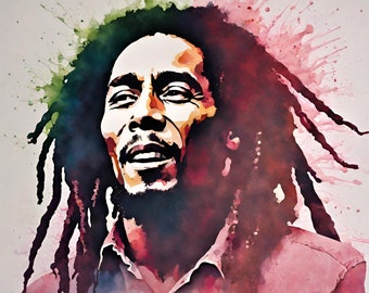 Akwarela Bob Marley PNG Clipart, Reggae Wall Art (Pobieranie Cyfrowe)