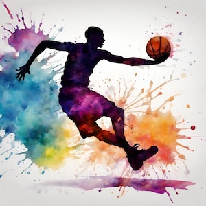Clipart de baloncesto de acuarela / Tiro en salto, Jersey, Entrenador, Árbitro, Ilustraciones de equipos deportivos / Descarga instantánea para uso comercial