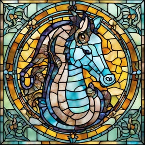 8 Seahorses Stained Glass Clipart Sublimation Seahorse Designs Digital Art PNG Circle PNG Transparent Background Seahorse Art