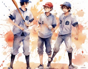 Watercolor Baseball Clipart Bundle, Sports Illustration (PNG)