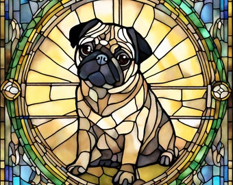 Pug mops Stained Glass PNG Pug mops Stained Glass design for tumbler sublimation, Stained Glass PNG