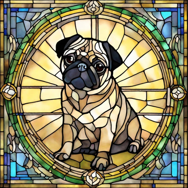 Pug mops Stained Glass PNG Pug mops Stained Glass design for tumbler sublimation, Stained Glass PNG