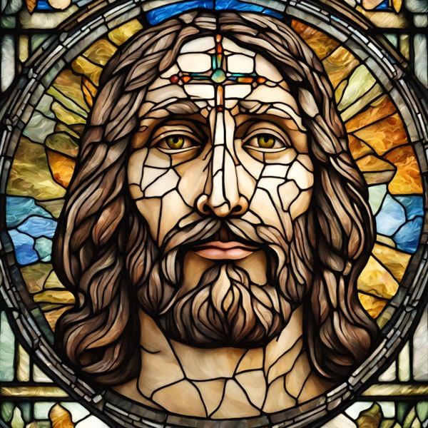 Stained Glass Jesus Clipart , Jesus portrait design bundle , Colorful Cristian stainedglass print design, DIGITAL download for DIY project