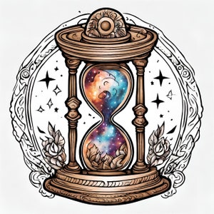 Hourglass Tattoo Design - Detailed High Resolution Digital Art on White Background | Printable Tattoo Stencil