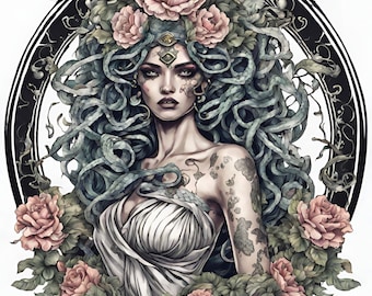 Medusa Tattoo Designs | Mythical Serpent Goddess Illustration (PNG, SVG, EPS)