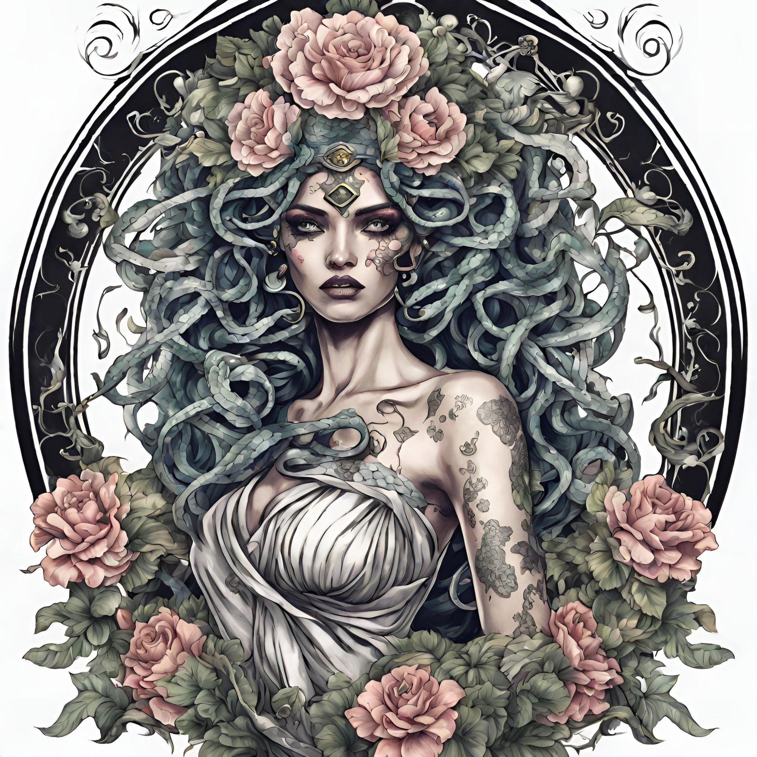Procreate Medusa Queen Tattoo Stencils Brushset - Design Cuts