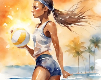 Watercolor Volleyball Clipart | Sports PNG Graphics (Commercial Use)
