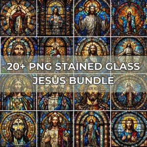 Stained Glass Jesus Clipart , Jesus portrait design bundle , Colorful Cristian stainedglass print design, DIGITAL download for DIY project