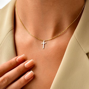 Sideways Cross Necklace , 925 Sterling Silver Cross Necklace , Gold Cross Necklace , Dainty Cross Necklace, Tiny Cross Necklace,Mother's Day image 4