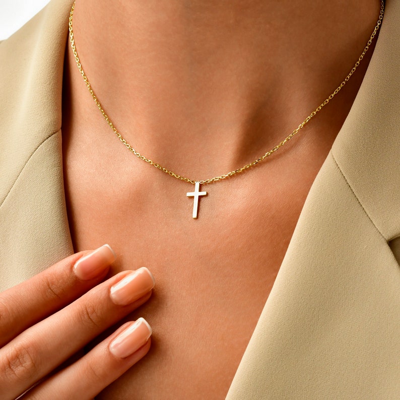 Sideways Cross Necklace , 925 Sterling Silver Cross Necklace , Gold Cross Necklace , Dainty Cross Necklace, Tiny Cross Necklace,Mother's Day image 4