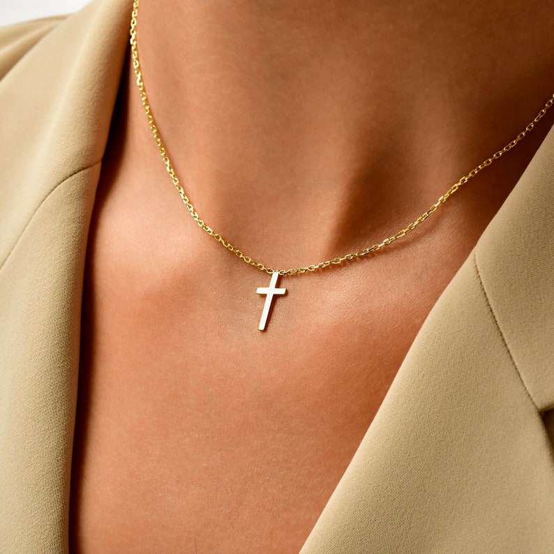 Sideways Cross Necklace , 925 Sterling Silver Cross Necklace , Gold Cross Necklace , Dainty Cross Necklace, Tiny Cross Necklace,Mother's Day image 3